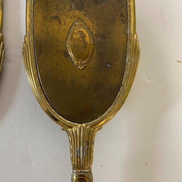 Antique Art Deco Brass Hand Mirror and Hair Brush Vanity Set main image 4